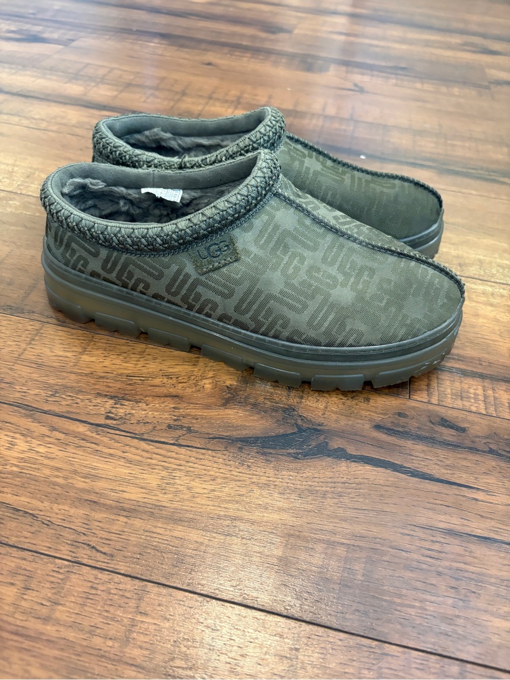 UGG Tasman Clear Graphic Monogram Slippers Burnt Olive Green Women's 8 EU 39